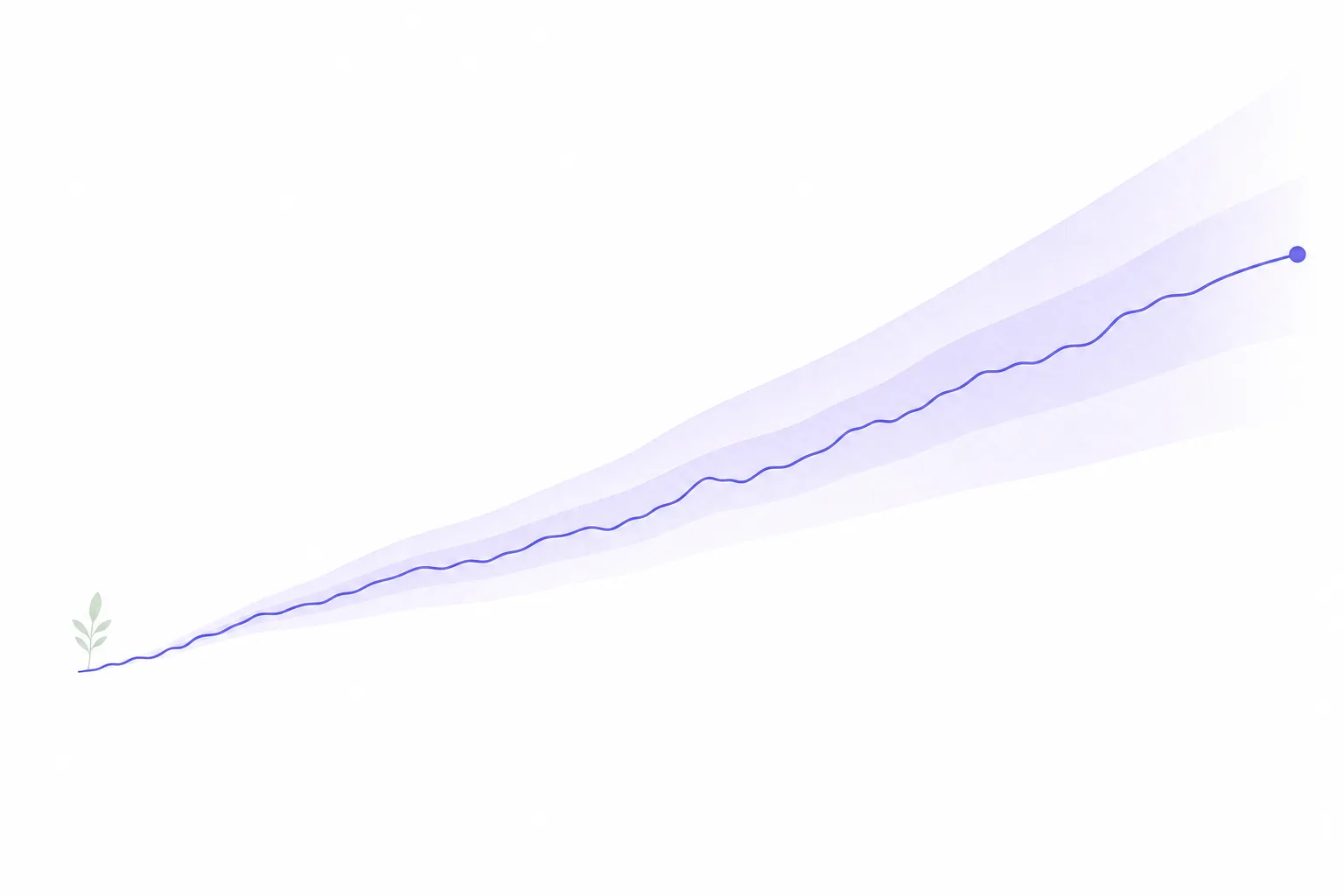 A bright white composition of a forecast line rising over a soft violet confidence band
