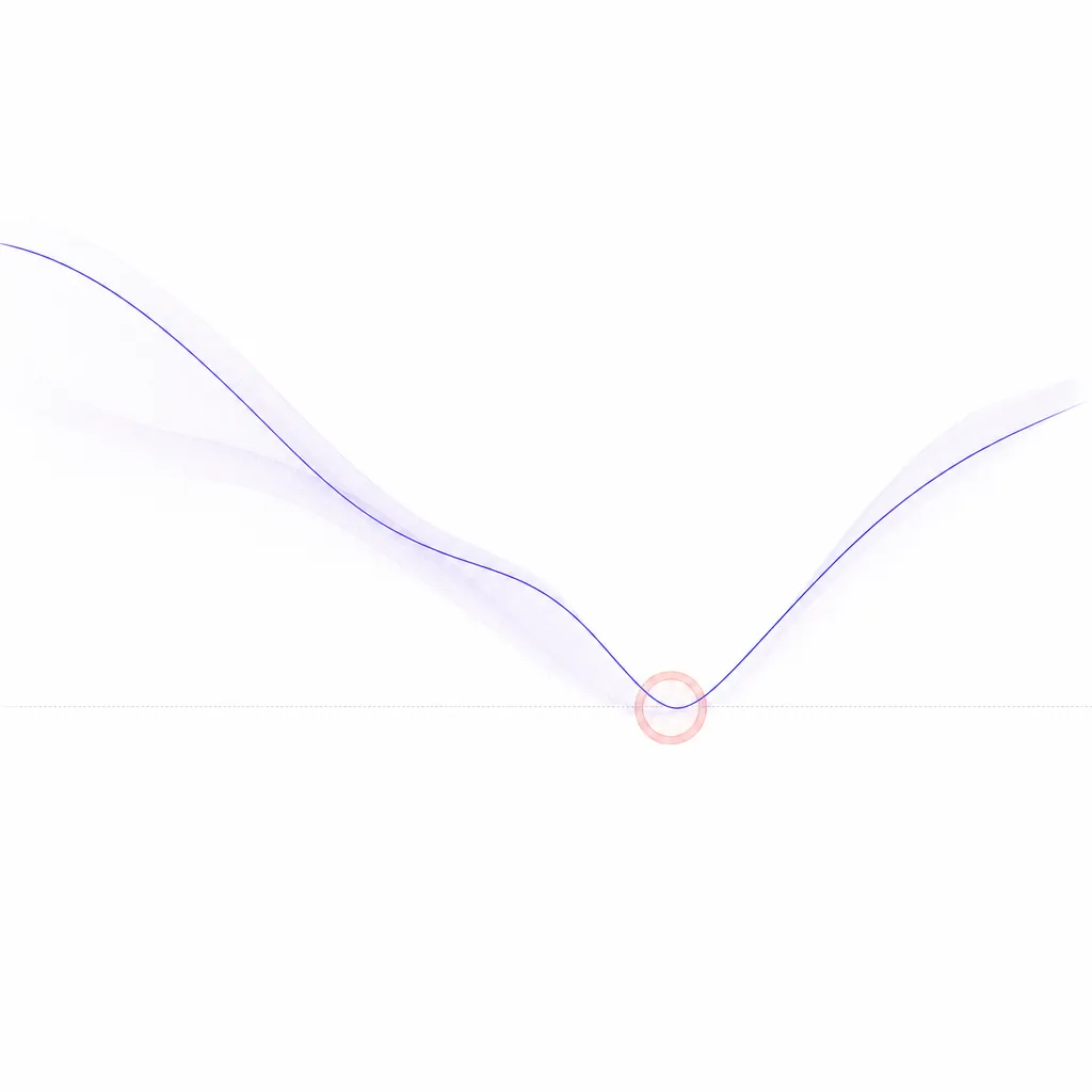 A bright, airy white composition of a forecast line with a soft clay-red warning marker lighting up